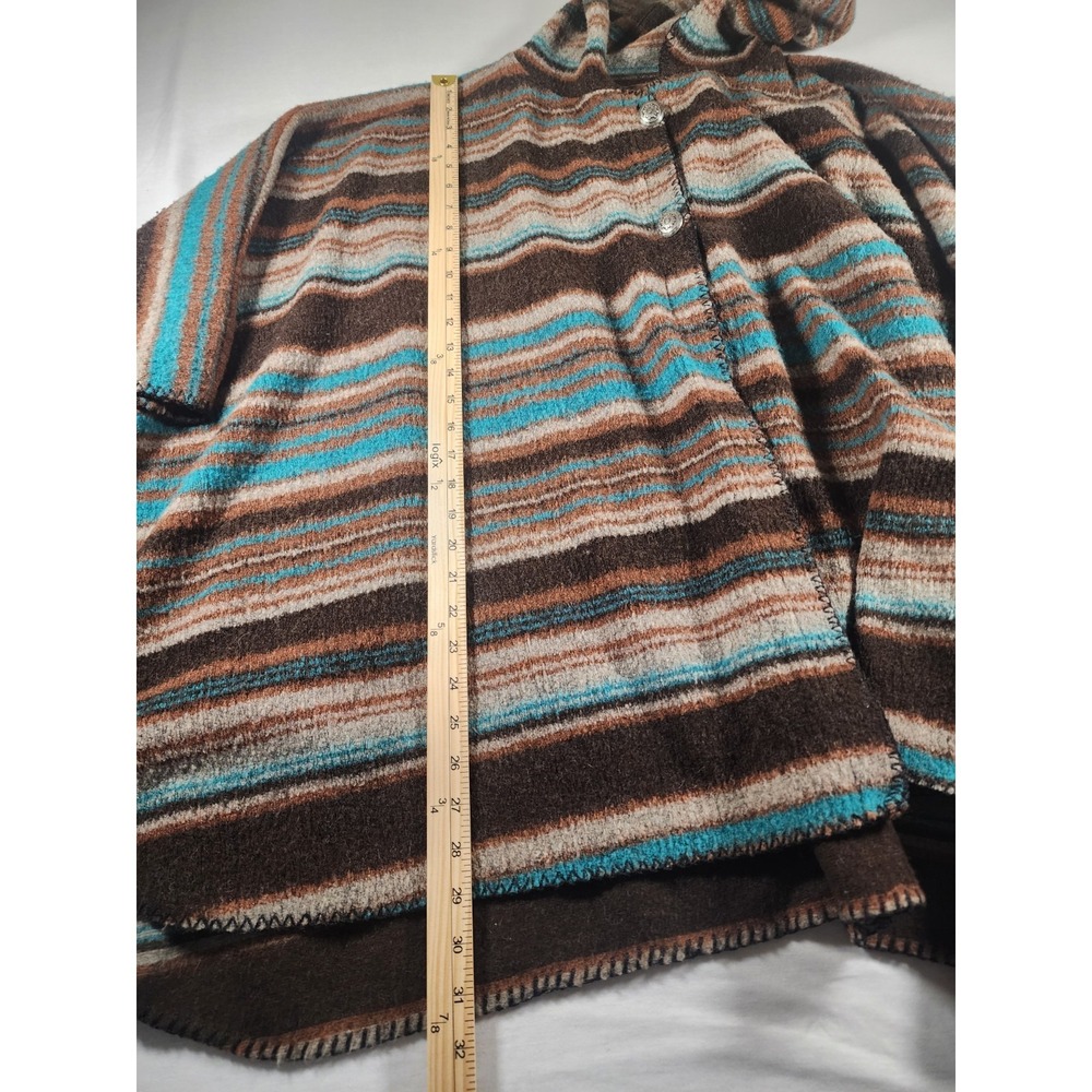 Bear Ridge Outfitters Poncho Women XL2X Brown Teal Striped Hooded Wool Blend USA - Picture 3 of 9